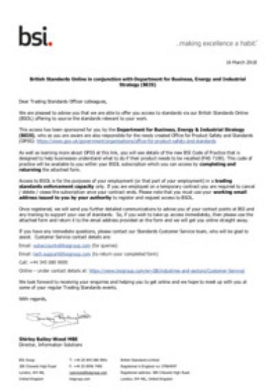 Letter to trading standards officer colleages