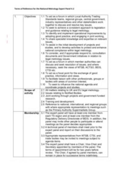 National Metrology Expert Panel