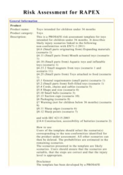PROSAFE risk assessment template PROSAFE risk assessment template