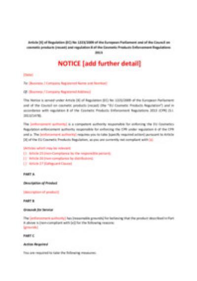Cosmetic Products Enforcement Regulations 2013 reg.8: notice