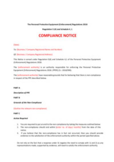 Personal Protective Equipment (Enforcement) Regulations 2018 reg.5: compliance notice