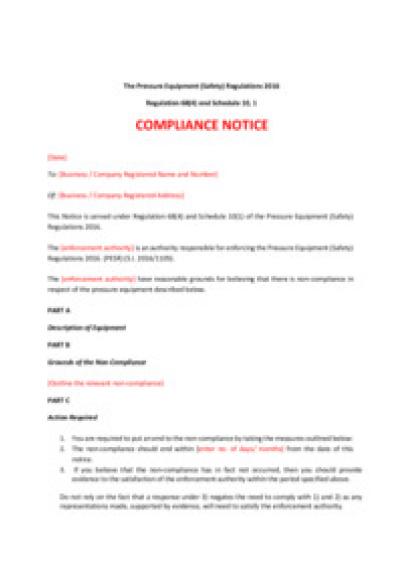 Pressure Equipment (Safety) Regulations 2016 reg.68: compliance notice