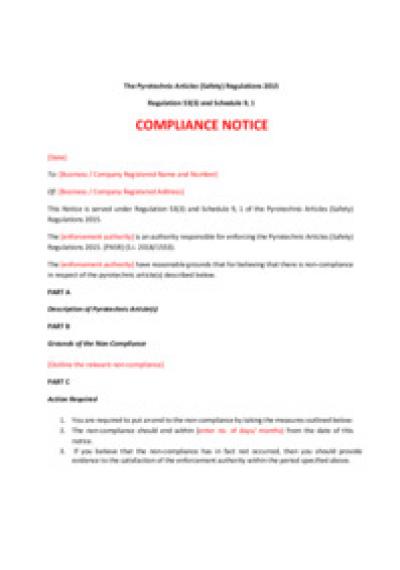 Pyrotechnic Articles (Safety) Regulations 2015 reg.54: compliance notice