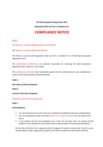 Radio Equipment Regulations 2017 reg.55: compliance notice