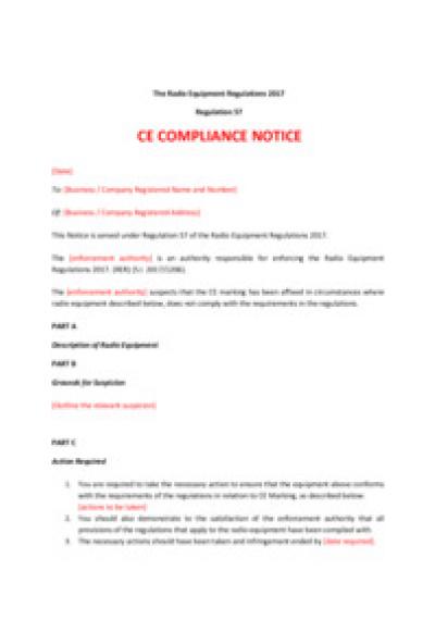 Radio Equipment Regulations 2017 reg.57: GB UKCA / CE mark compliance notice