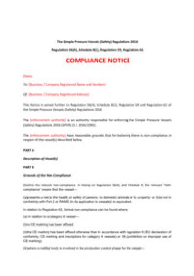 Simple Pressure Vessels (Safety) Regulations 2016 reg.56: compliance notice
