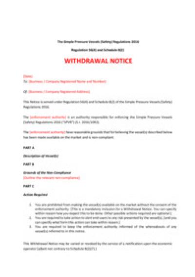 Simple Pressure Vessels (Safety) Regulations 2016 reg.56: withdrawal notice