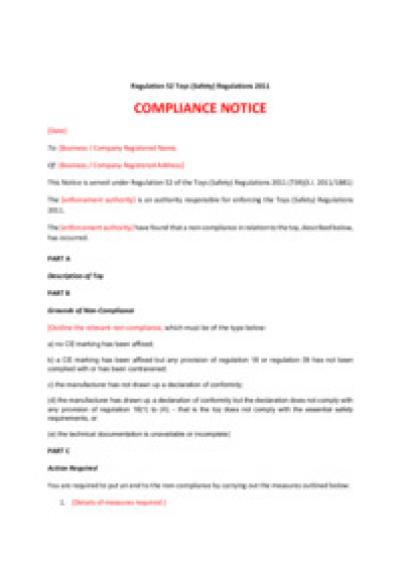 Toys (Safety) Regulations 2011 reg.52: compliance notice