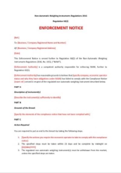 Non-Automatic Weighing Instruments Regulations 2016 reg.64: enforcement notice