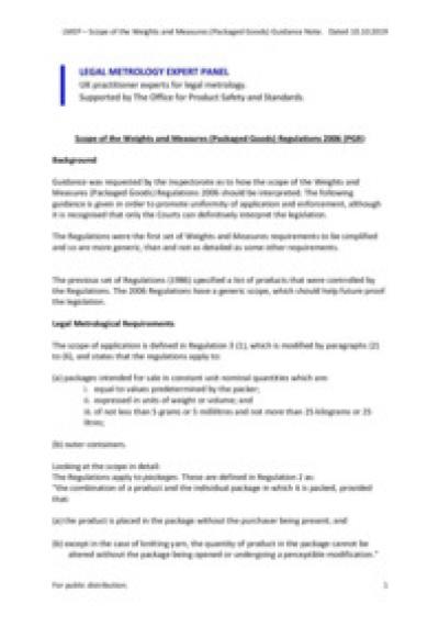 Scope of the Weights and Measures (Packaged Goods) Regulations 2006 (PGR): LMEP