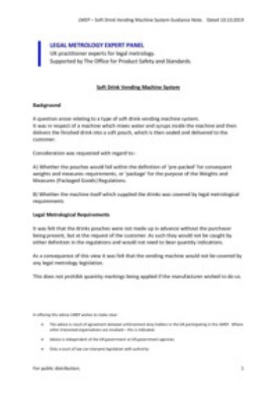 Soft drink vending machine system guidance: LMEP