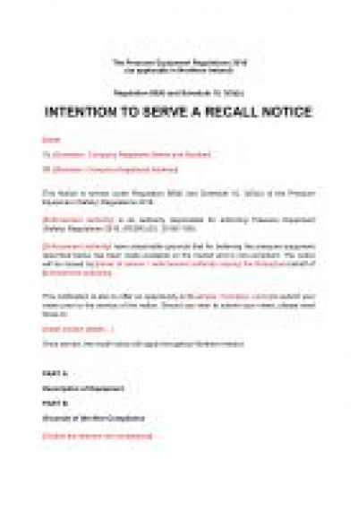 Pressure Equipment (Safety) Regulations 2016 reg.68: NI intention to serve recall notice