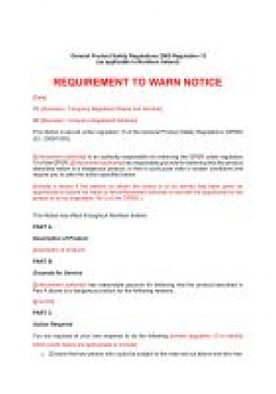 General Product Safety Regulations 2005 (GPSR) reg.13: NI requirement to warn
