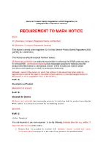 General Product Safety Regulations 2005 (GPSR) reg.12: NI requirement to mark