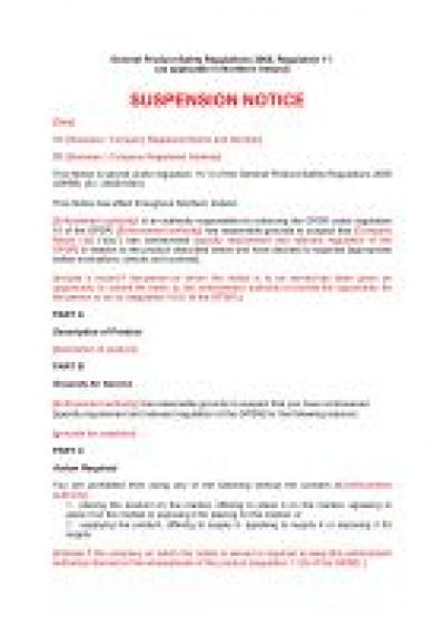 General Product Safety Regulations 2005 (GPSR) reg.11: NI suspension notice