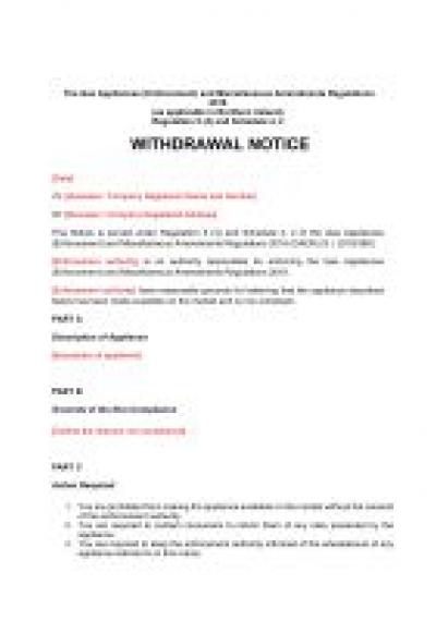 Gas Appliances (Enforcement) and Miscellaneous Amendments Regulations 2018 reg.5: NI withdrawal notice