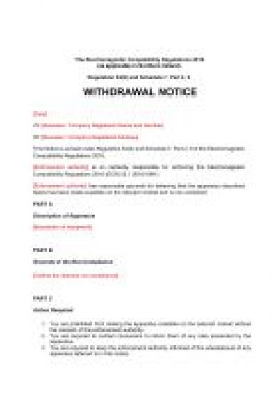 Electromagnetic Compatibility Regulations 2016 reg.54: NI withdrawal notice