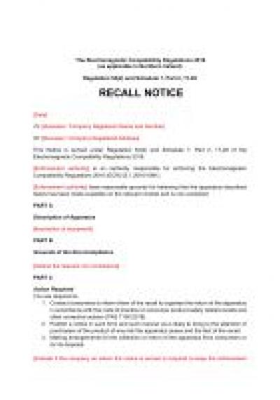 Electromagnetic Compatibility Regulations 2016 reg.54: NI recall notice