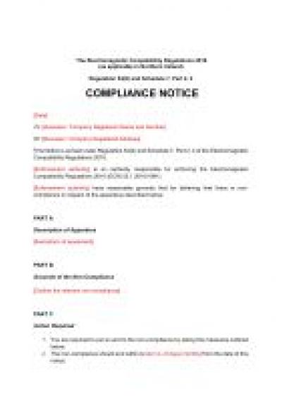 Electromagnetic Compatibility Regulations 2016 reg.54: NI compliance notice