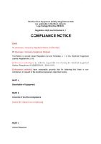 Electrical Equipment (Safety) Regulations 2016 reg.42: NI compliance notice