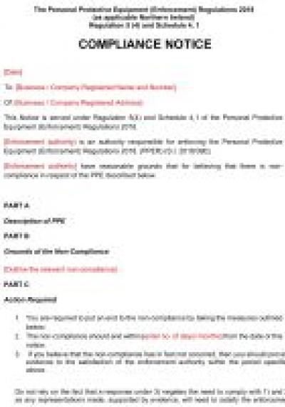 Personal Protective Equipment (Enforcement) Regulations 2018 reg.5: NI compliance notice