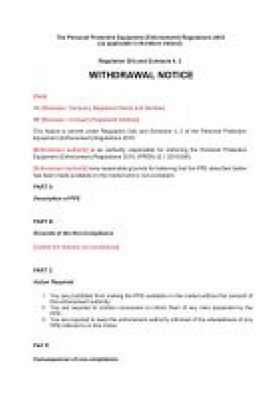 Personal Protective Equipment (Enforcement) Regulations 2018 reg.5: NI withdrawal notice