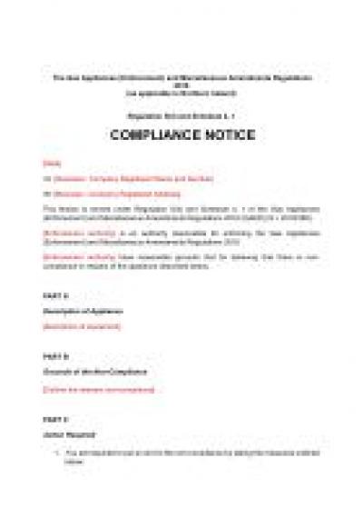 Gas Appliances (Enforcement) and Miscellaneous Amendments Regulations 2018 reg.5: NI compliance notice