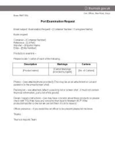 Port examination request: Thurrock
