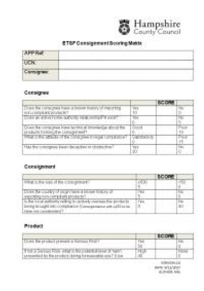 Scoring Matrix: Hampshire