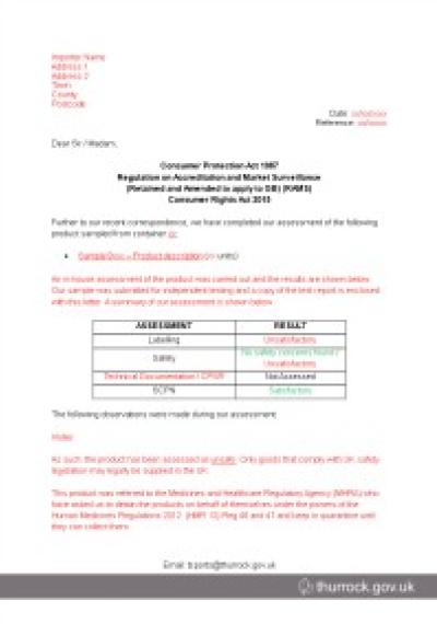 Results notification letter: Thurrock 